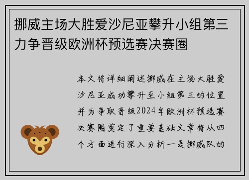 挪威主场大胜爱沙尼亚攀升小组第三力争晋级欧洲杯预选赛决赛圈